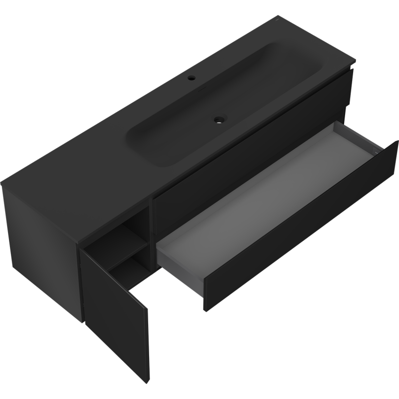 Mexen Orio armoire de salle de bain 160 cm avec lavabo Vela droit, 2S, 1D, noir mat - 91A13-16047-3-BBFFF71-W23P71