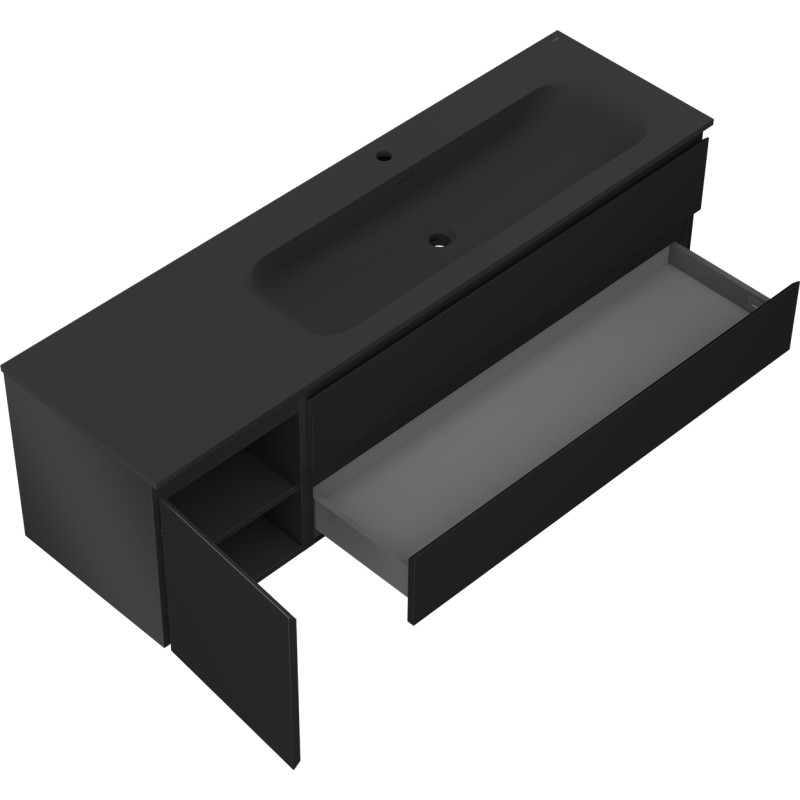 Mexen Orio meuble de salle de bain 160 cm avec lavabo Vela droit, 2S, 1D, noir mat - 91A13-16047-3-BBFFF71-W23P71