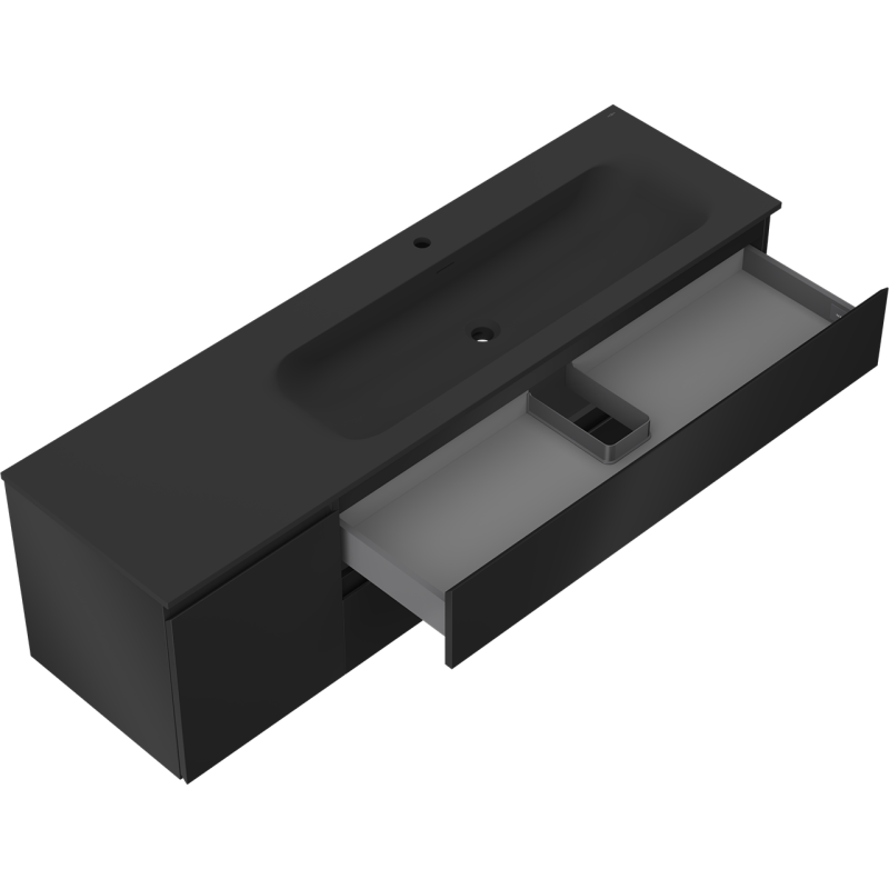 Mexen Orio armoire de salle de bain 160 cm avec lavabo Vela droit, 2S, 1D, noir mat - 91A13-16047-3-BBFFF71-W23P71