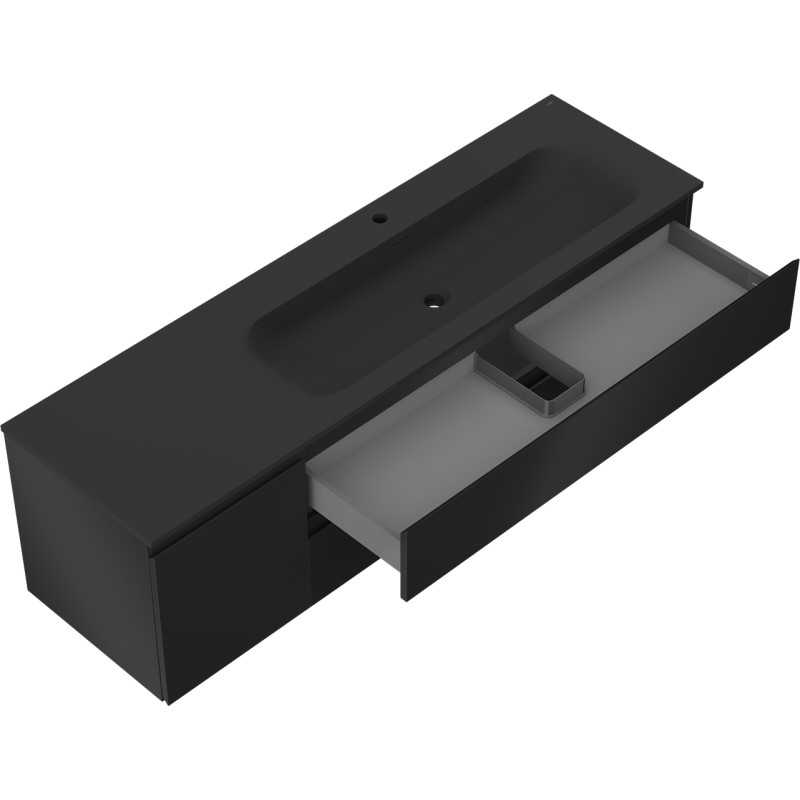 Mexen Orio meuble de salle de bain 160 cm avec lavabo Vela droit, 2S, 1D, noir mat - 91A13-16047-3-BBFFF71-W23P71