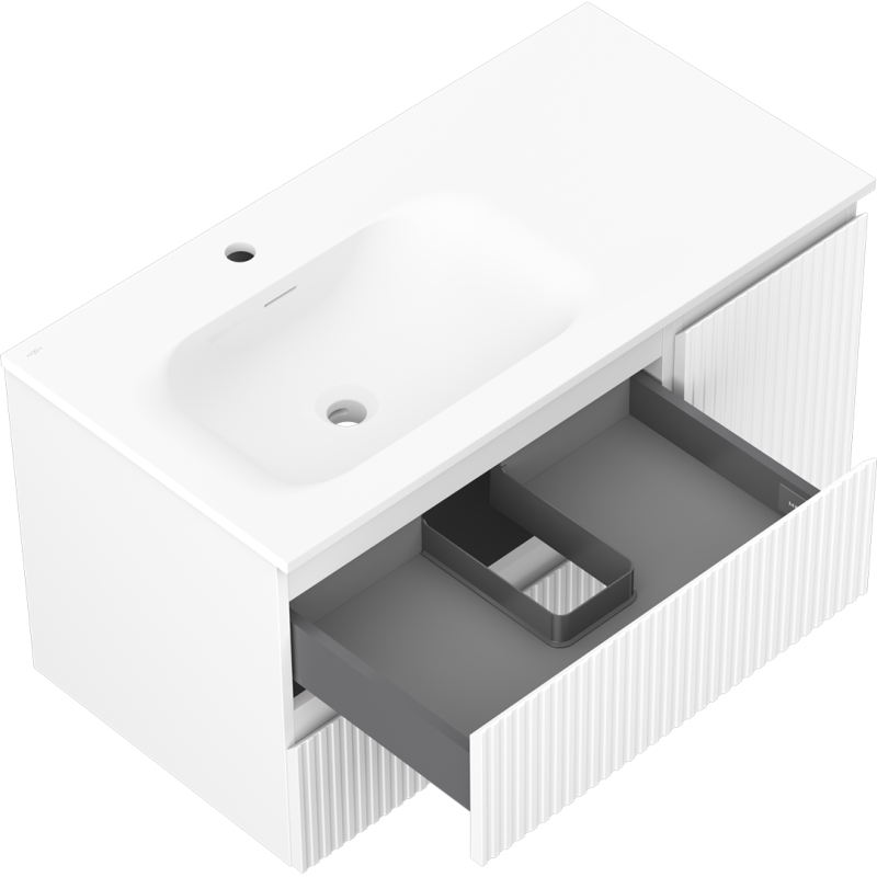 Mexen Rivel meuble de salle de bains 90 cm avec lavabo Vela gauche, 2S, 1D, rainuré, blanc mat - 91A23-09047-3-BBFFF01-W23L01