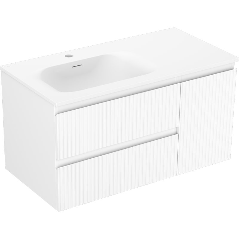Mexen Rivel meuble de salle de bains 90 cm avec lavabo Vela gauche, 2S, 1D, rainuré, blanc mat - 91A23-09047-3-BBFFF01-W23L01