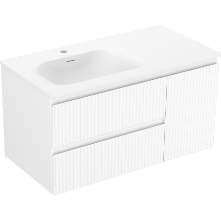 Mexen Rivel meuble de salle de bains 90 cm avec lavabo Vela gauche, 2S, 1D, rainuré, blanc mat - 91A23-09047-3-BBFFF01-W23L01
