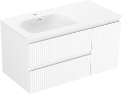 Mexen Rivel armoire de salle de bains 90 cm avec lavabo Vela gauche, 2S, 1D, rainurée, blanc mat - 91A23-09047-3-BBFFF01-W23L01
