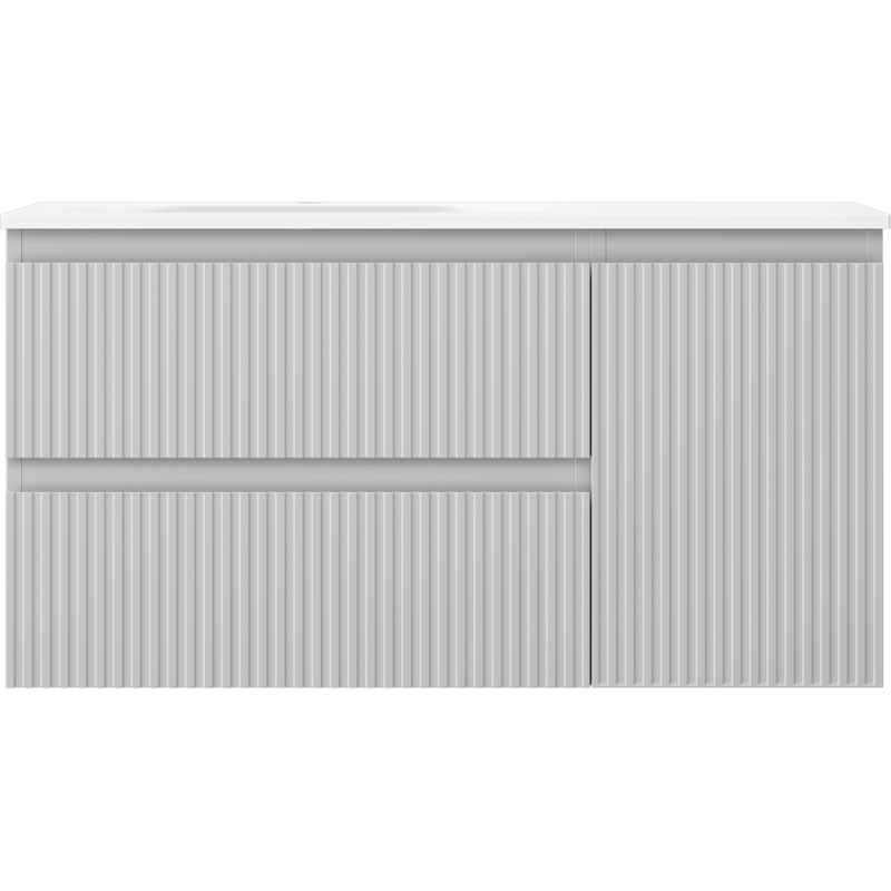 Mexen Rivel armoire de salle de bain 90 cm avec lavabo Vela gauche, 2S, 1D, nervurée, gris mat/blanc mat