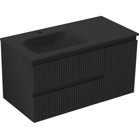 Mexen Rivel meuble de salle de bain 90 cm avec lavabo Vela gauche, 2S, 1D, rainuré, noir mat - 91A23-09047-3-BBFFF71-W23L71