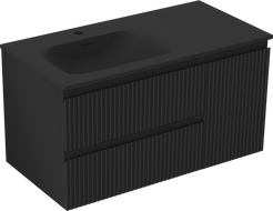 Mexen Rivel armoire de salle de bain 90 cm avec lavabo Vela à gauche, 2S, 1D, rainuré, noir mat - 91A23-09047-3-BBFFF71-W23L71