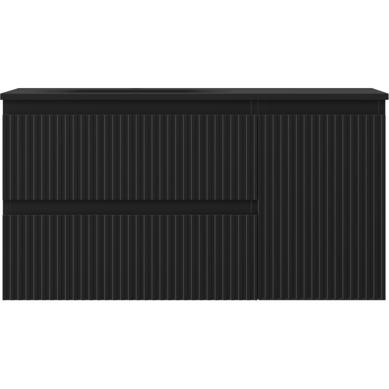 Mexen Rivel meuble de salle de bain 90 cm avec lavabo Vela gauche, 2S, 1D, rainuré, noir mat - 91A23-09047-3-BBFFF71-W23L71