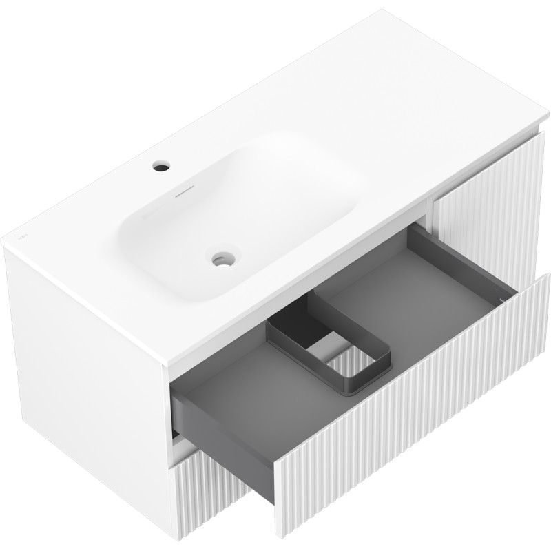 Mexen Rivel meuble de salle de bains 100 cm avec lavabo Vela gauche, 2S, 1D, rainuré, blanc mat - 91A23-10047-3-BBFFF01-W23L01