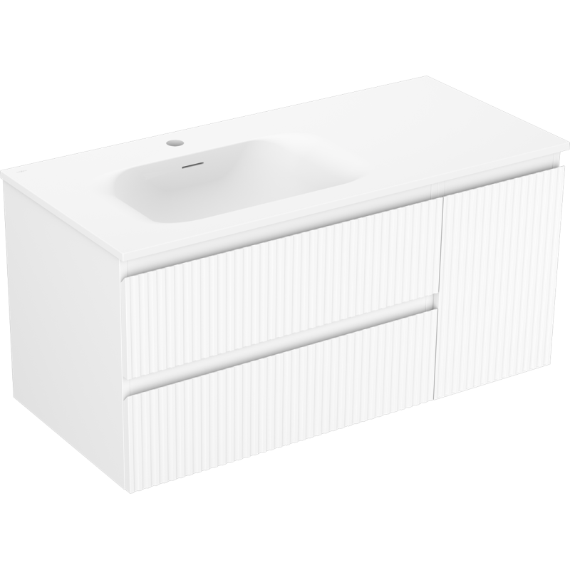 Mexen Rivel armoire de salle de bains 100 cm avec lavabo Vela gauche, 2S, 1D, cannelé, blanc mat - 91A23-10047-3-BBFFF01-W23L01