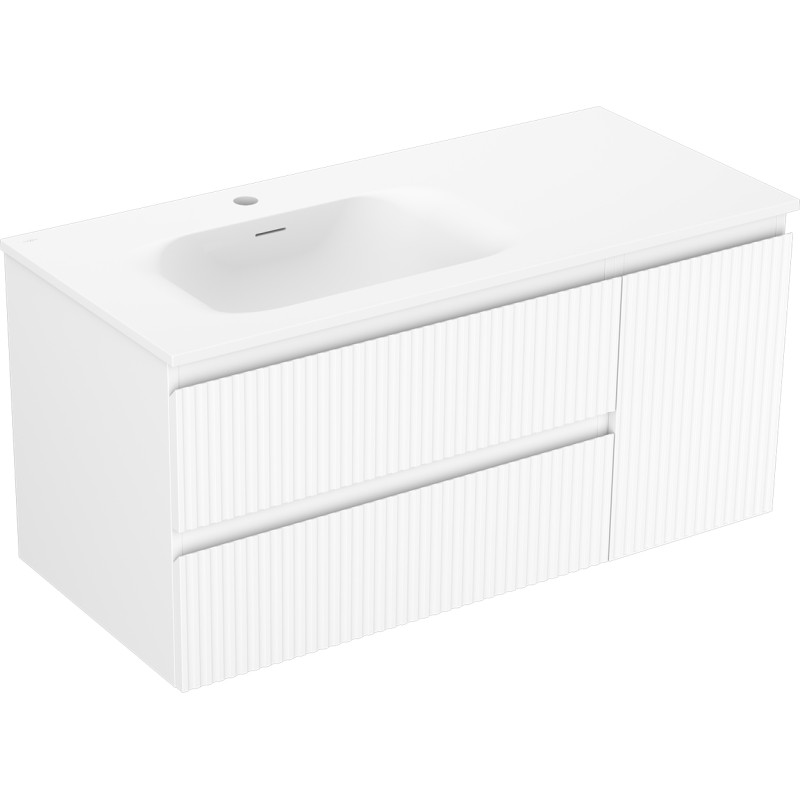 Mexen Rivel meuble de salle de bains 100 cm avec lavabo Vela gauche, 2S, 1D, rainuré, blanc mat - 91A23-10047-3-BBFFF01-W23L01