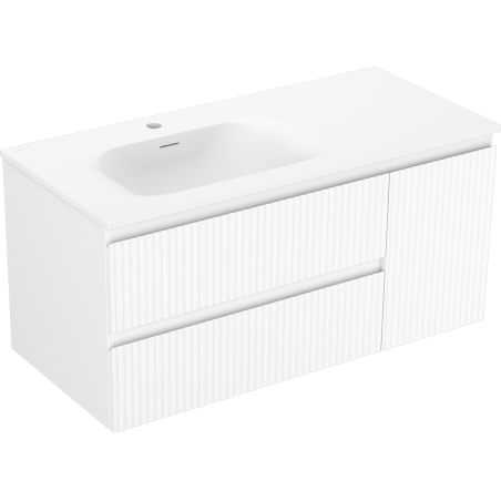 Mexen Rivel armoire de salle de bains 100 cm avec lavabo Vela gauche, 2S, 1D, cannelé, blanc mat - 91A23-10047-3-BBFFF01-W23L01