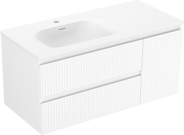 Mexen Rivel meuble de salle de bains 100 cm avec lavabo Vela gauche, 2S, 1D, rainuré, blanc mat - 91A23-10047-3-BBFFF01-W23L01