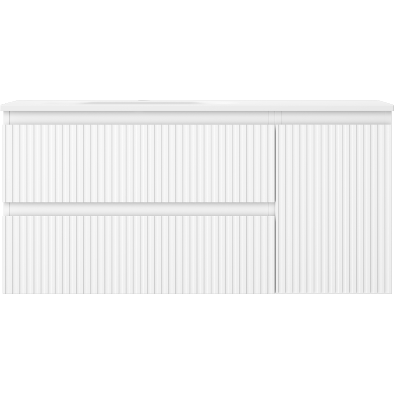 Mexen Rivel armoire de salle de bains 100 cm avec lavabo Vela gauche, 2S, 1D, cannelé, blanc mat - 91A23-10047-3-BBFFF01-W23L01