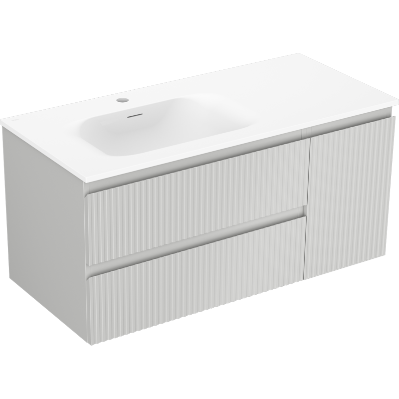 Mexen Rivel meuble de salle de bains 100 cm avec lavabo Vela gauche, 2S, 1D, rainuré, gris mat/blanc mat