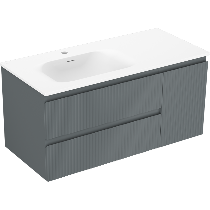 Mexen Rivel armoire de salle de bain 100 cm avec lavabo Vela gauche, 2S, 1D, rainurée, graphite/blanc mat