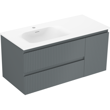 Mexen Rivel armoire de salle de bain 100 cm avec lavabo Vela gauche, 2S, 1D, rainurée, graphite/blanc mat