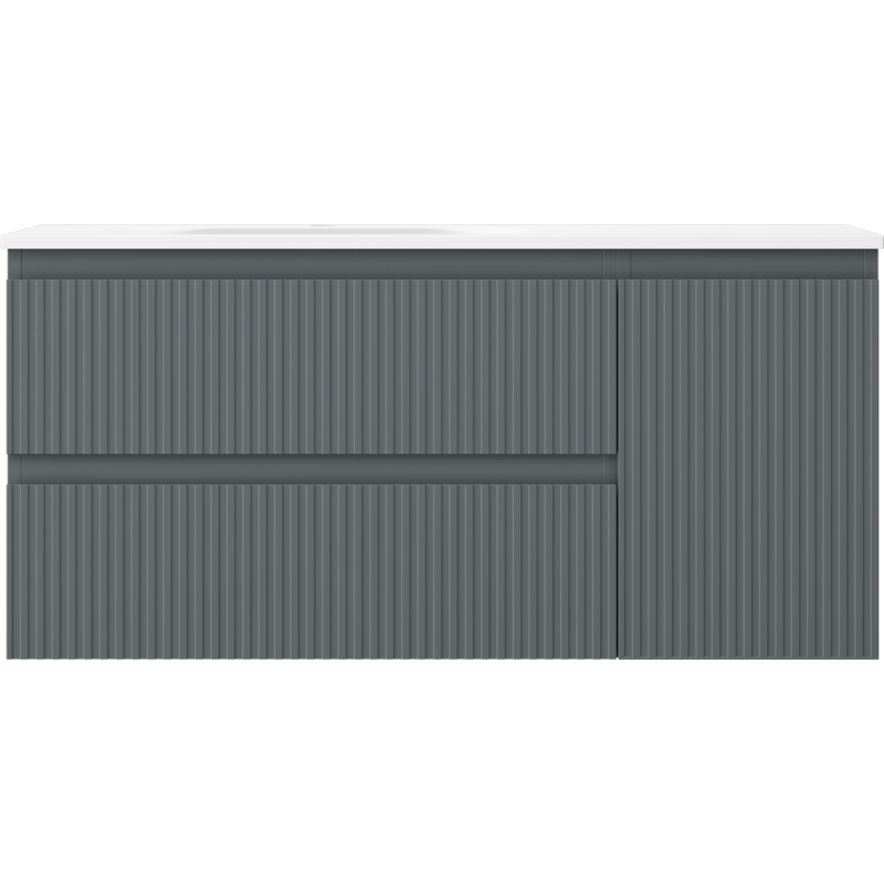 Mexen Rivel armoire de salle de bain 100 cm avec lavabo Vela gauche, 2S, 1D, rainurée, graphite/blanc mat