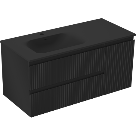 Mexen Rivel meuble de salle de bain 100 cm avec lavabo Vela gauche, 2S, 1D, rainuré, noir mat - 91A23-10047-3-BBFFF71-W23L71