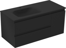 Mexen Rivel meuble de salle de bain 100 cm avec lavabo Vela gauche, 2S, 1D, rainuré, noir mat - 91A23-10047-3-BBFFF71-W23L71