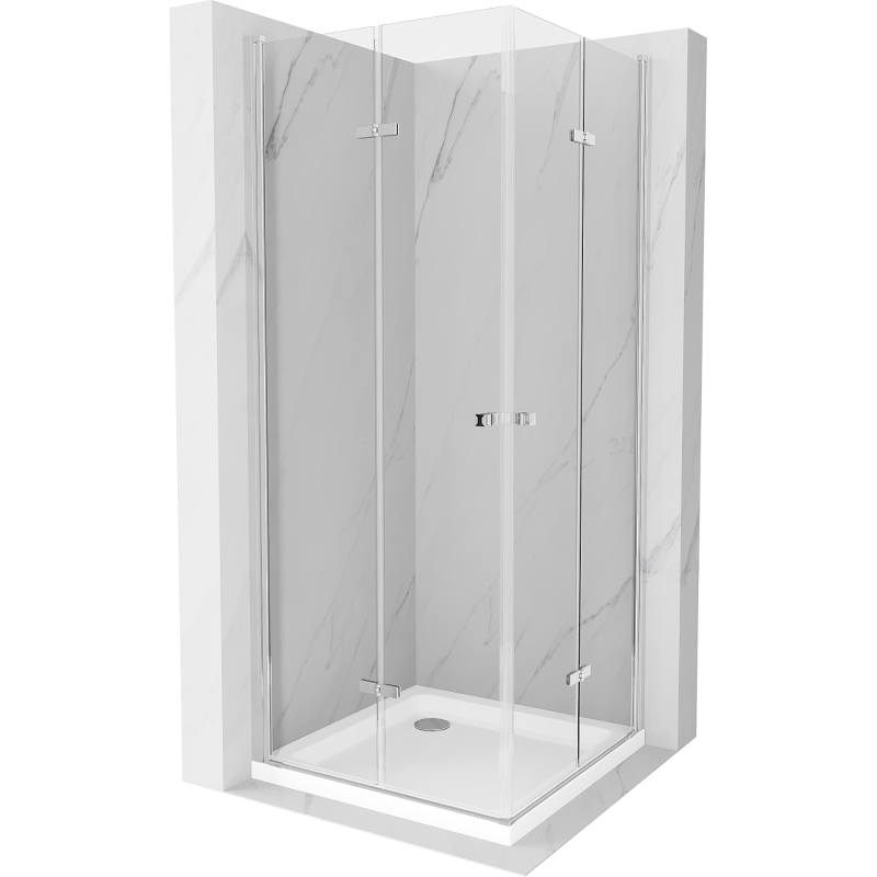 Mexen Lima Duo cabine de douche pliante 80 x 80 cm, transparent, chrome + receveur plat - 856-080-080-01-02-4010