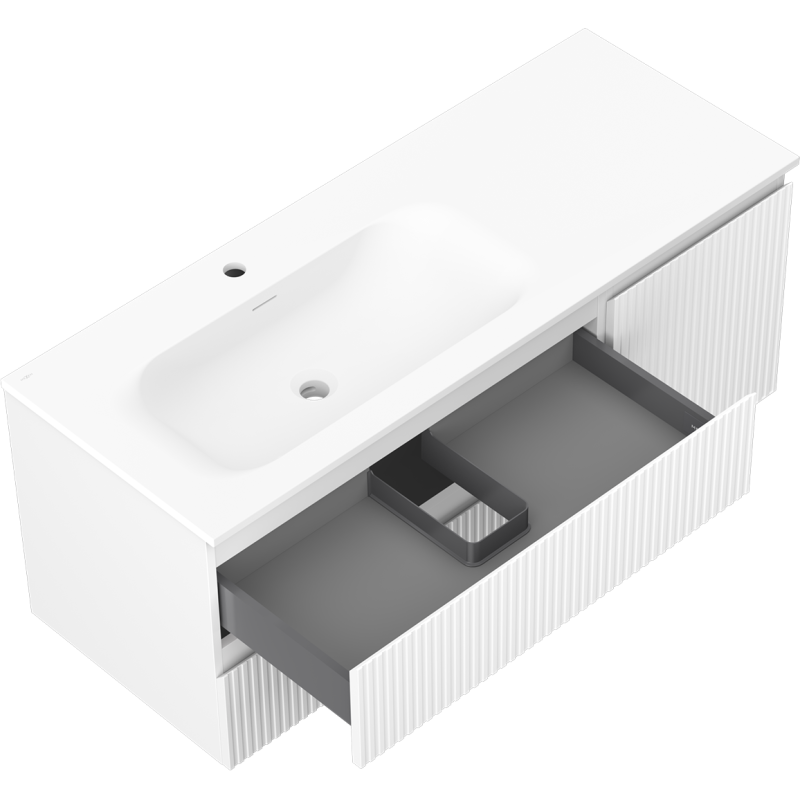 Mexen Rivel armoire de salle de bain 120 cm avec lavabo Vela gauche, 2S, 1D, rainurée, blanc mat - 91A23-12047-3-BBFFF01-W23L01