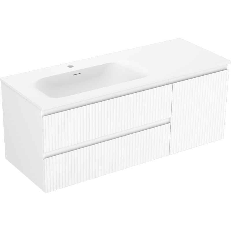 Mexen Rivel armoire de salle de bain 120 cm avec lavabo Vela gauche, 2S, 1D, rainurée, blanc mat - 91A23-12047-3-BBFFF01-W23L01