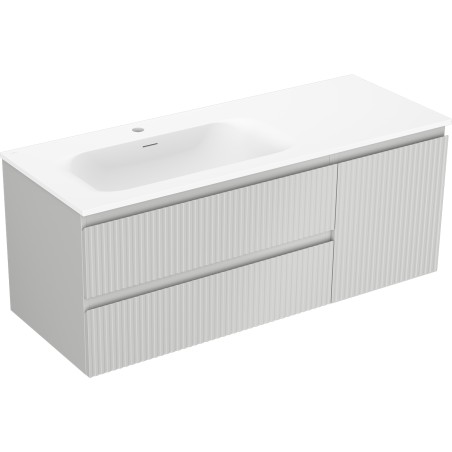 Mexen Rivel meuble de salle de bain 120 cm avec lavabo Vela gauche, 2 tiroirs, 1 porte, rainuré, gris mat/blanc mat