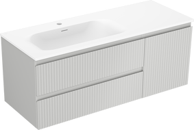 Mexen Rivel meuble de salle de bain 120 cm avec lavabo Vela gauche, 2 tiroirs, 1 porte, rainuré, gris mat/blanc mat