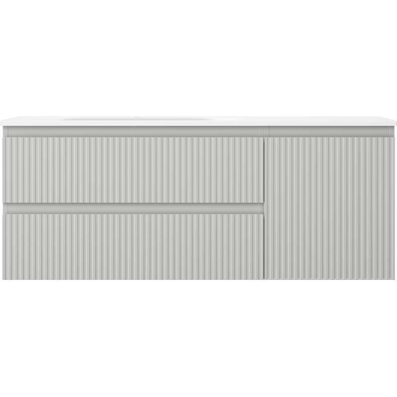 Mexen Rivel meuble de salle de bain 120 cm avec lavabo Vela gauche, 2 tiroirs, 1 porte, rainuré, gris mat/blanc mat