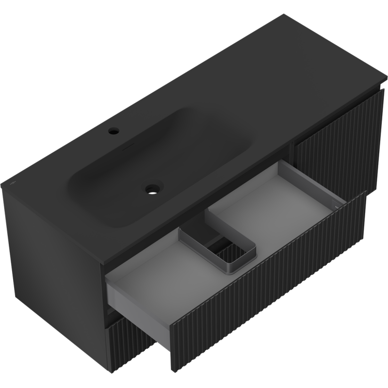 Mexen Rivel meuble de salle de bain 120 cm avec lavabo Vela à gauche, 2S, 1D, rainuré, noir mat - 91A23-12047-3-BBFFF71-W23L71
