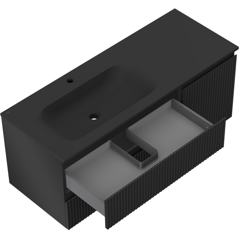Mexen Rivel meuble de salle de bain 120 cm avec lavabo Vela gauche, 2T, 1P, rainuré, noir mat - 91A23-12047-3-BBFFF71-W23L71