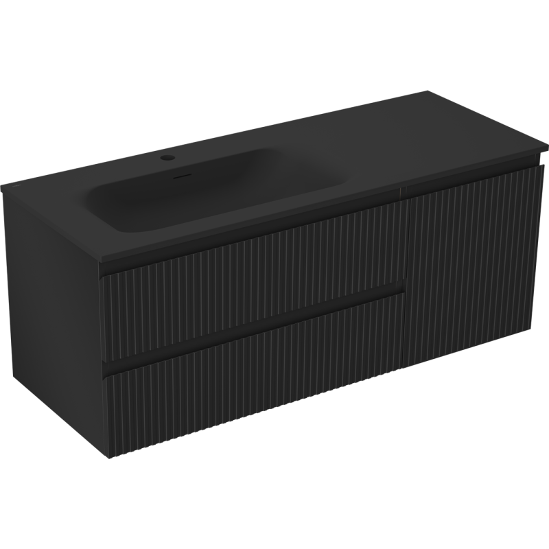 Mexen Rivel meuble de salle de bain 120 cm avec lavabo Vela à gauche, 2S, 1D, rainuré, noir mat - 91A23-12047-3-BBFFF71-W23L71