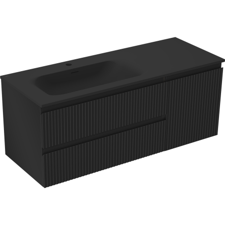 Mexen Rivel meuble de salle de bain 120 cm avec lavabo Vela à gauche, 2S, 1D, rainuré, noir mat - 91A23-12047-3-BBFFF71-W23L71