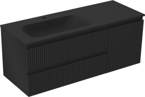 Mexen Rivel meuble de salle de bain 120 cm avec lavabo Vela gauche, 2T, 1P, rainuré, noir mat - 91A23-12047-3-BBFFF71-W23L71