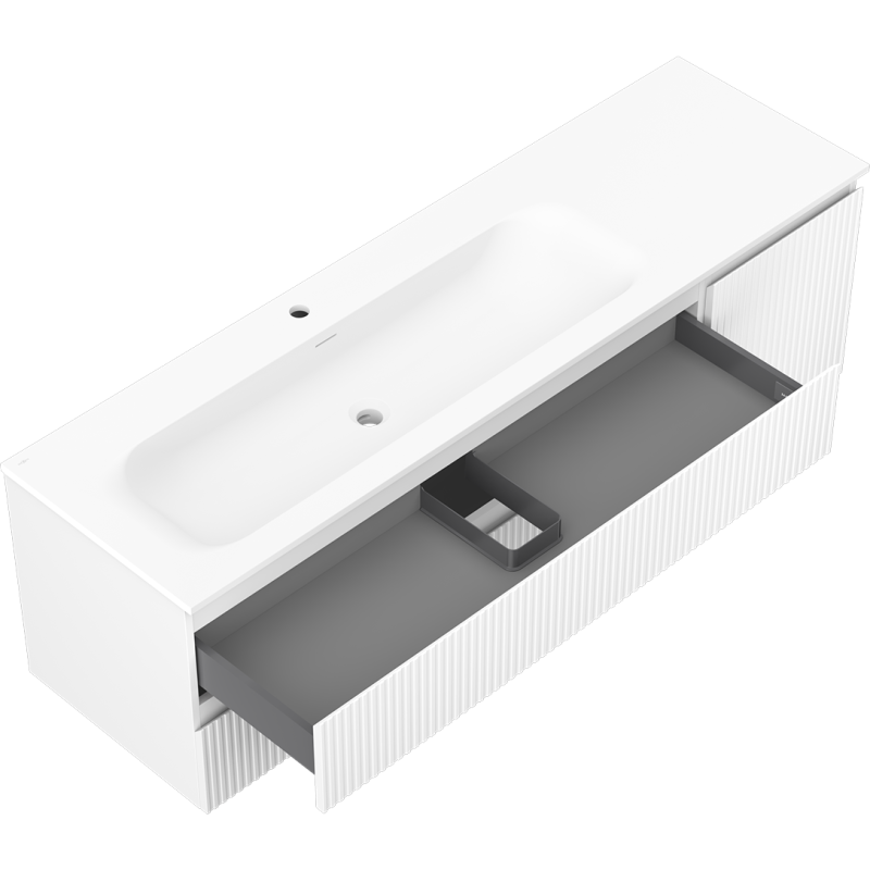 Mexen Rivel meuble de salle de bain 160 cm avec lavabo Vela gauche, 2S, 1D, rainuré, blanc mat - 91A23-16047-3-BBFFF01-W23L01