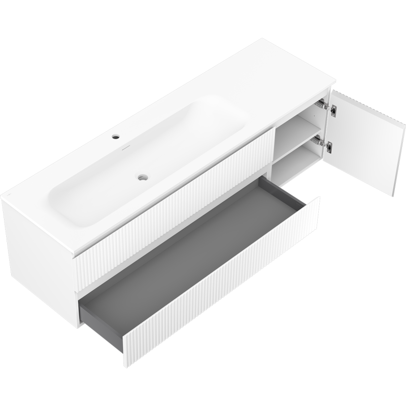 Mexen Rivel meuble de salle de bain 160 cm avec lavabo Vela gauche, 2S, 1D, rainuré, blanc mat - 91A23-16047-3-BBFFF01-W23L01