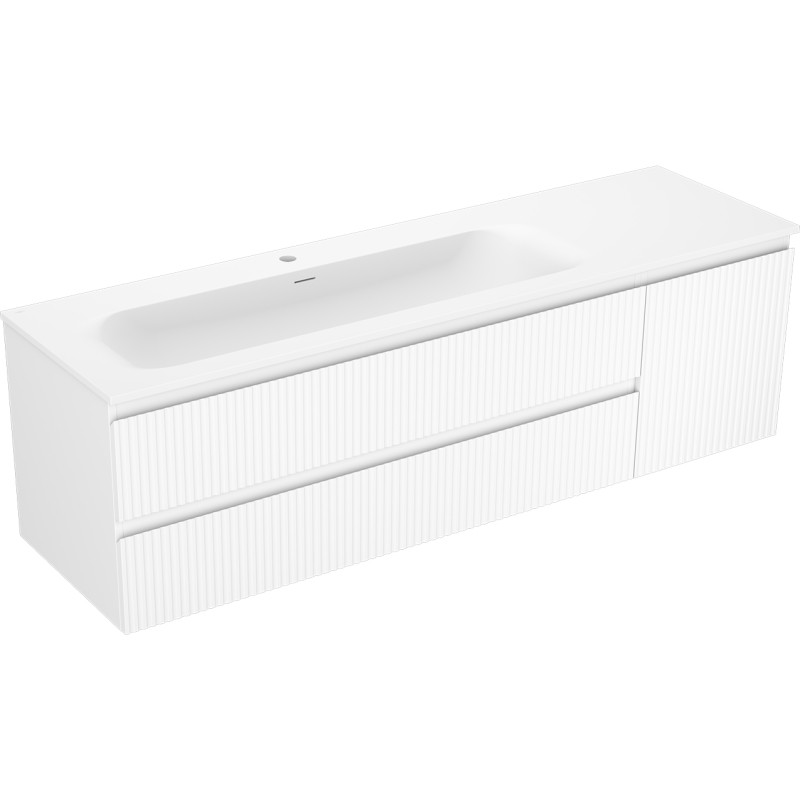 Mexen Rivel meuble de salle de bain 160 cm avec lavabo Vela gauche, 2S, 1P, rainuré, blanc mat - 91A23-16047-3-BBFFF01-W23L01