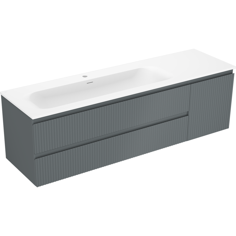 Mexen Rivel armoire de salle de bains 160 cm avec lavabo Vela gauche, 2S, 1D, cannelée, graphite/blanc mat