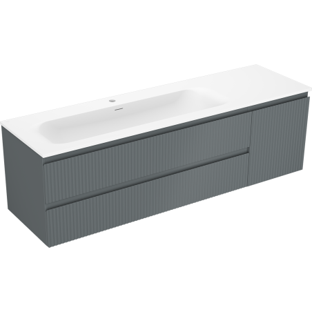 Mexen Rivel armoire de salle de bains 160 cm avec lavabo Vela gauche, 2S, 1D, cannelée, graphite/blanc mat