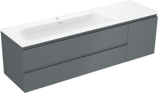 Mexen Rivel armoire de salle de bains 160 cm avec lavabo Vela gauche, 2S, 1D, cannelée, graphite/blanc mat