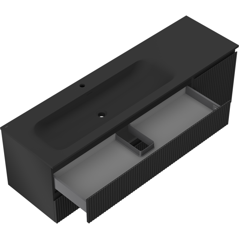 Mexen Rivel armoire de salle de bain 160 cm avec lavabo Vela gauche, 2S, 1D, rainurée, noir mat - 91A23-16047-3-BBFFF71-W23L71