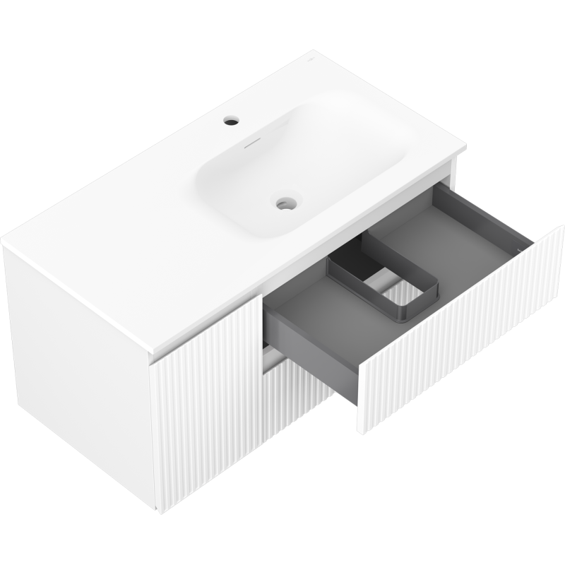 Mexen Rivel meuble de salle de bain 90 cm avec lavabo Vela droit, 2S, 1D, rainuré, blanc mat - 91A23-09047-3-BBFFF01-W23P01