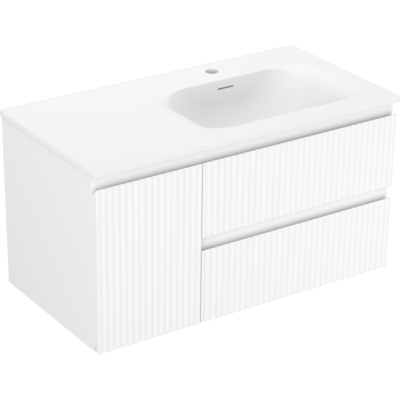 Mexen Rivel meuble de salle de bain 90 cm avec lavabo Vela droit, 2S, 1D, rainuré, blanc mat - 91A23-09047-3-BBFFF01-W23P01