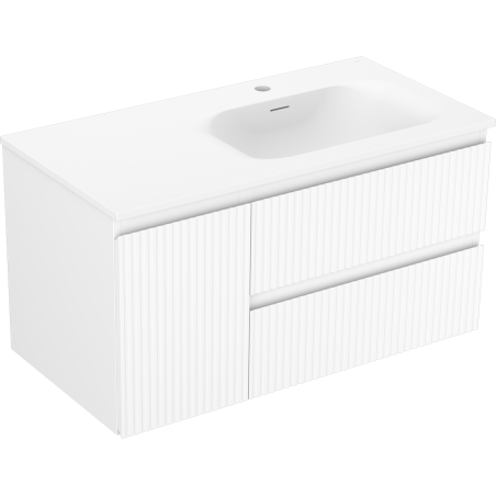 Mexen Rivel meuble de salle de bain 90 cm avec lavabo Vela droit, 2S, 1D, rainuré, blanc mat - 91A23-09047-3-BBFFF01-W23P01