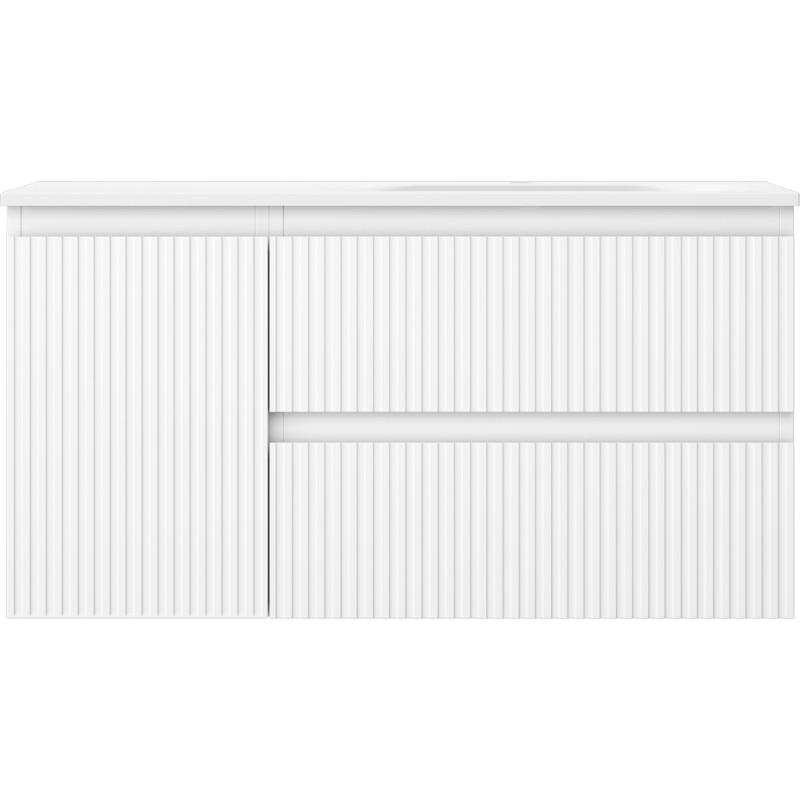 Mexen Rivel meuble de salle de bain 90 cm avec lavabo Vela à droite, 2S, 1D, rainuré, blanc mat - 91A23-09047-3-BBFFF01-W23P01