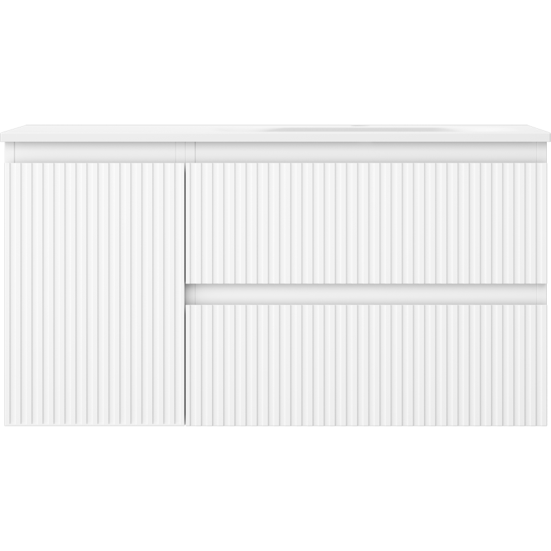 Mexen Rivel meuble de salle de bain 90 cm avec lavabo Vela droit, 2S, 1D, rainuré, blanc mat - 91A23-09047-3-BBFFF01-W23P01
