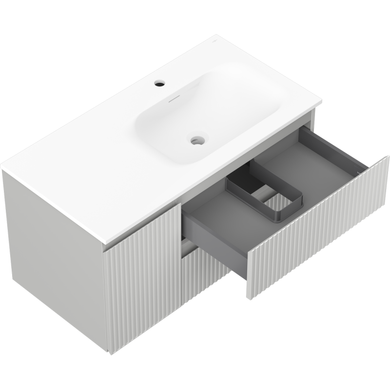 Mexen Rivel armoire de salle de bain 90 cm avec lavabo Vela droit, 2S, 1D, nervurée, gris mat/blanc mat