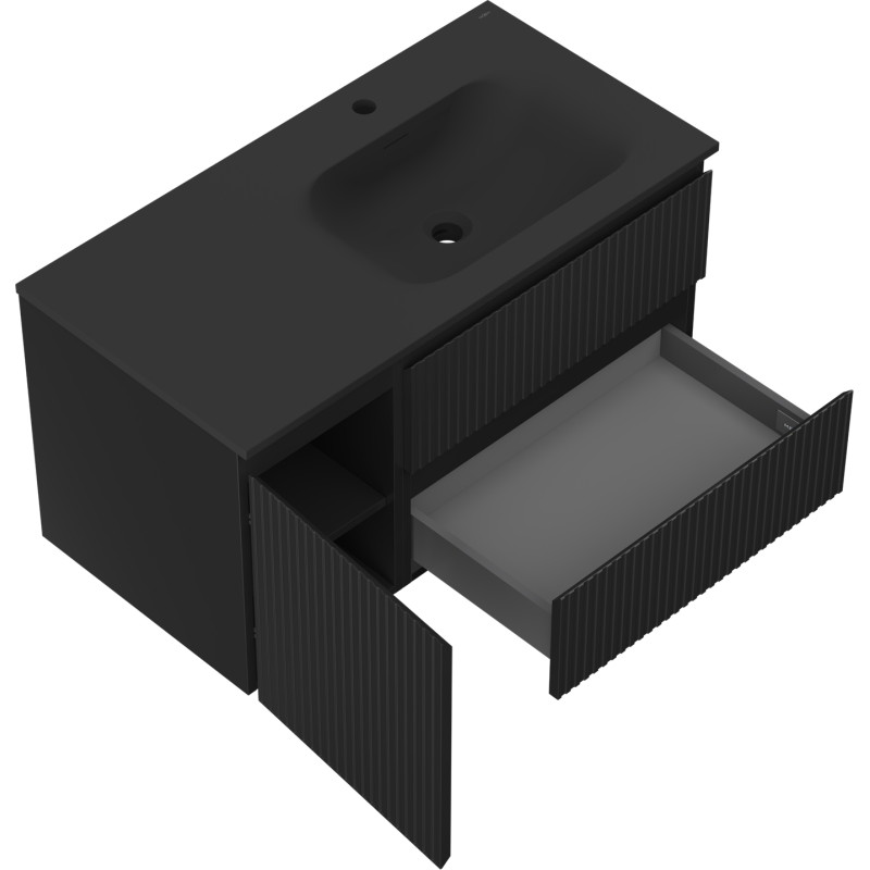 Mexen Rivel armoire de salle de bain 90 cm avec lavabo Vela à droite, 2T, 1P, rainurée, noir mat
