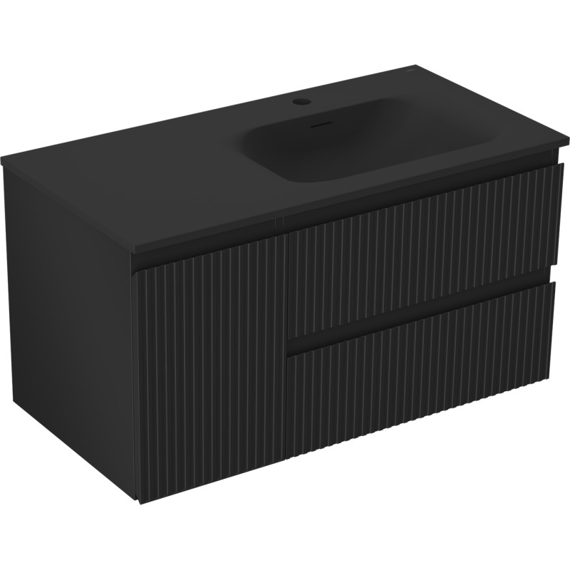 Mexen Rivel armoire de salle de bain 90 cm avec lavabo Vela à droite, 2T, 1P, rainurée, noir mat